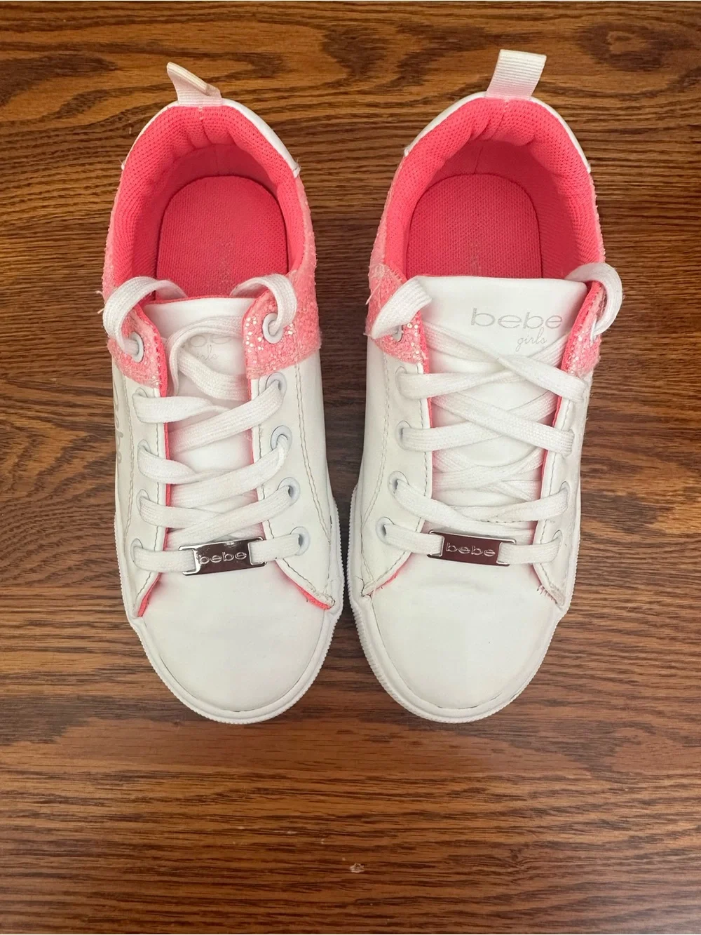Bebe Kids White Pink Tennis Shoes Sneakers